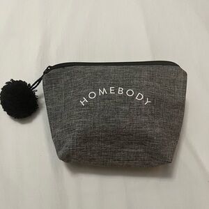 Gray HOME BODY Pouch with Black Pom Pom